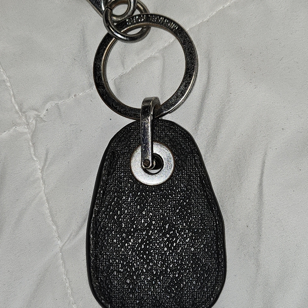 Michael Kors Black Textured Leather Key Holder with Silver-Tone Hardware